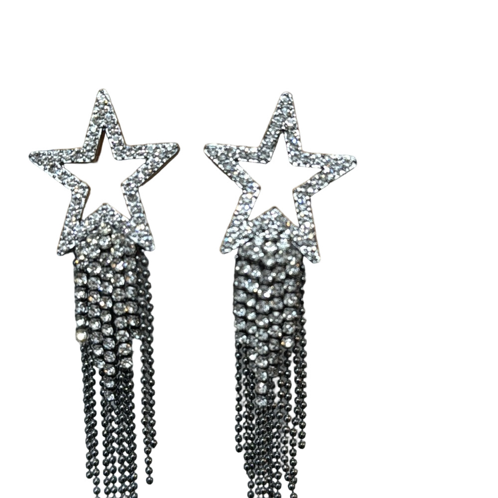 Glamorous Starry Silver Post Dangle Earrings New
